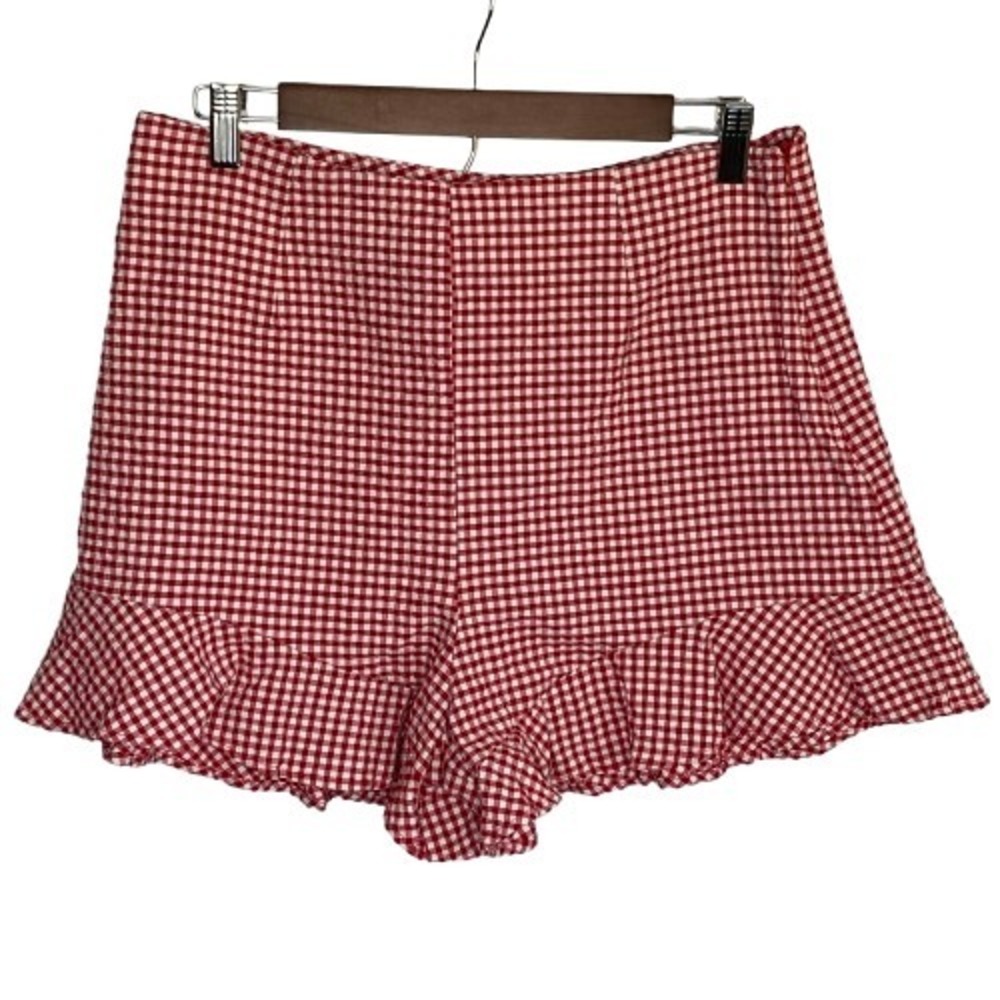 Zara Red Gingham High Waist Shorts